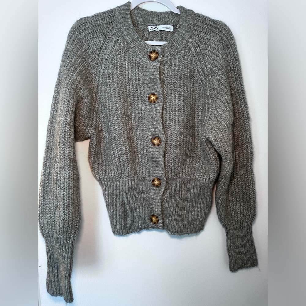 Zara Medium Grey Button Up Sweater - image 1